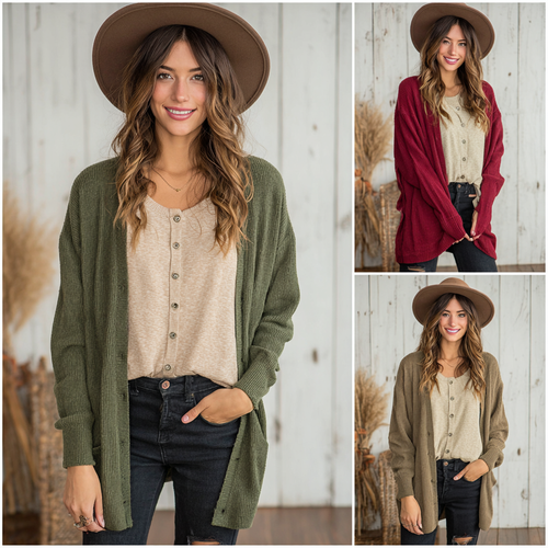Cardigan a Maniche Lunghe in Morbida Maglia con Bottoni