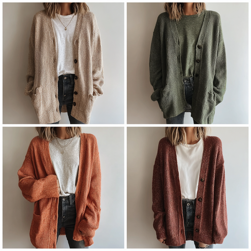 Cardigan a Maniche Lunghe in Morbida Maglia con Bottoni