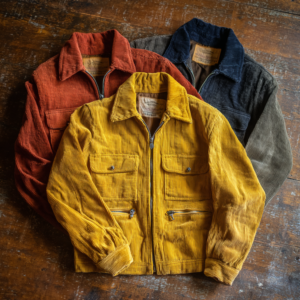 Giacca Vintage in Velluto a Coste Con zip e Tasche Anteriori