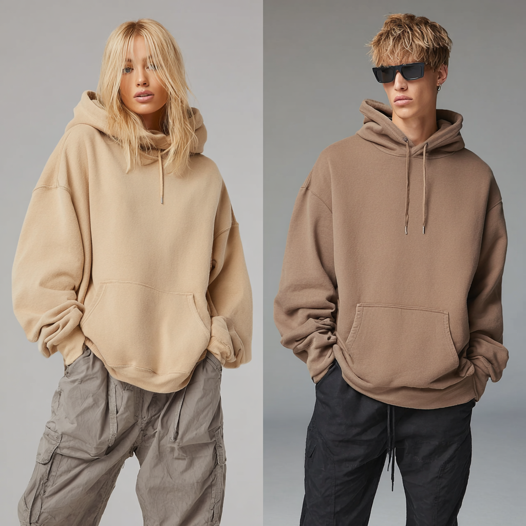 Felpa Con Cappuccio Oversize Con Spalle Scese e Fodera in Pile