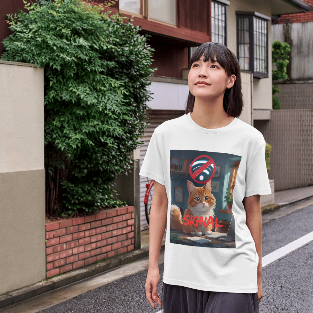 Maglietta grafica con gatto "Nessun segnale"