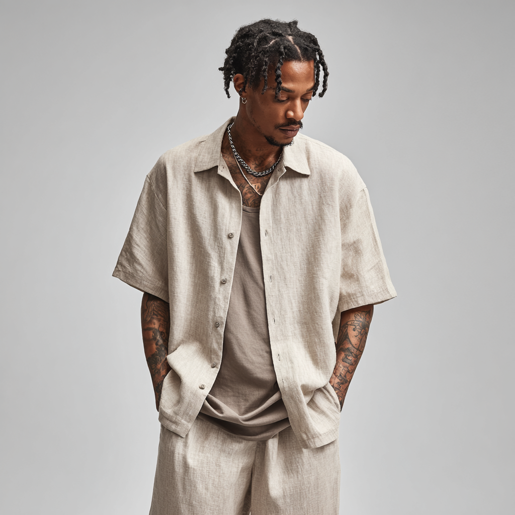 Polo oversize con bottoni effetto lino – Toni neutri per ogni stagione