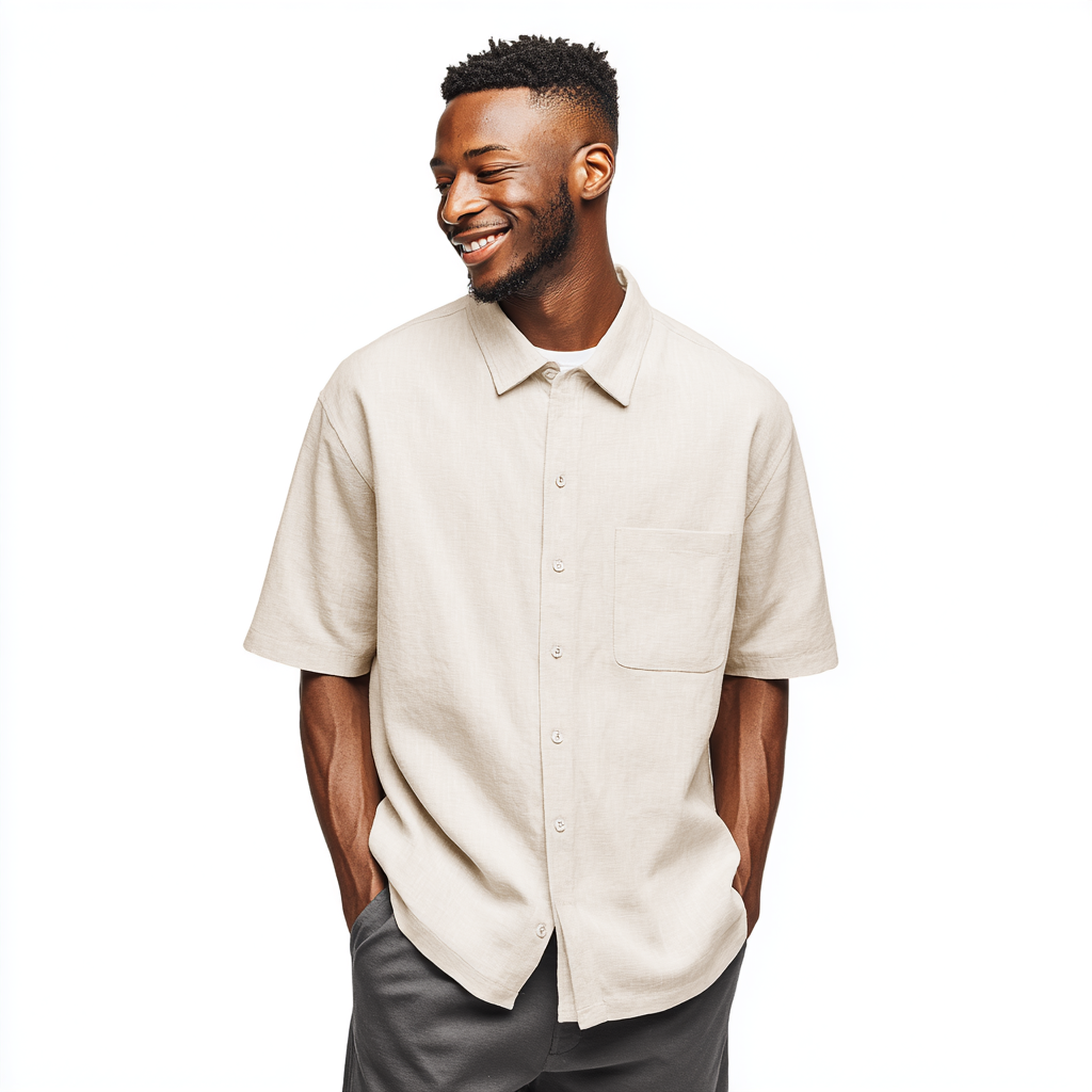 Polo oversize con bottoni effetto lino – Toni neutri per ogni stagione